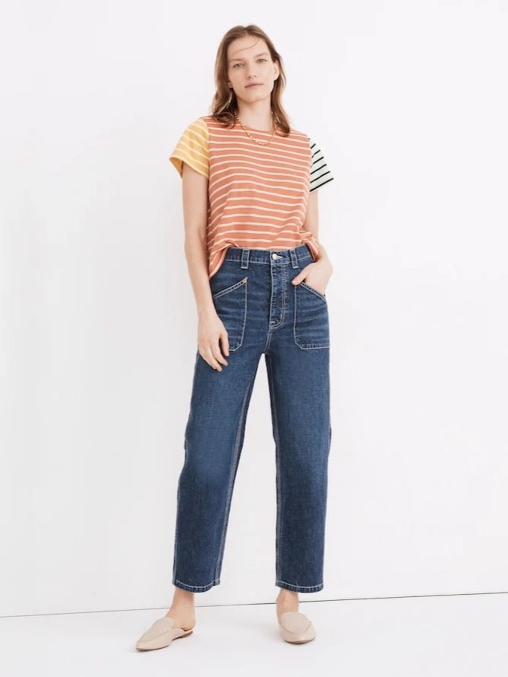 NWT Madewell Rivet & Thread High-Rise Relaxed Straight Jeans in Fiske Wash 24